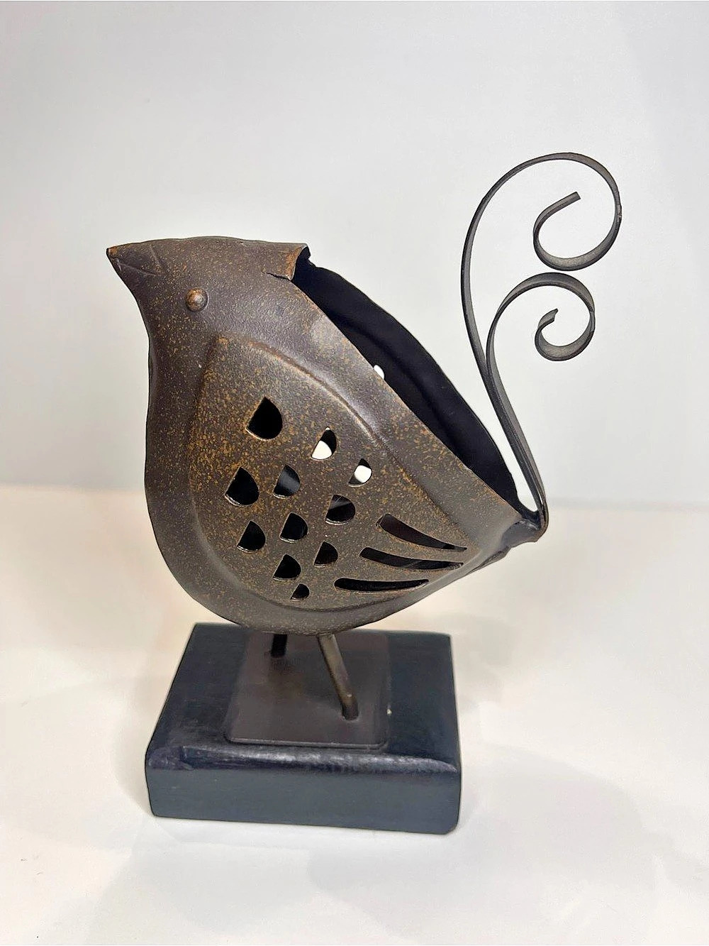 Bronze Metal Bird Sculpture Candle Holder Brown & Black